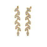 Load image into Gallery viewer, Pave Lab Diamond Leaf Drop Women Earring In 14K Yellow Gold | Cuts &amp; Carat
