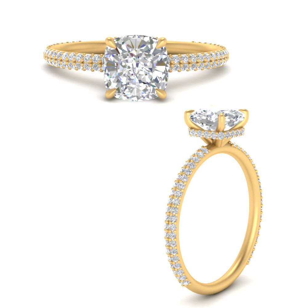 Lab diamond Under Halo Engagement Rings 14K Gold