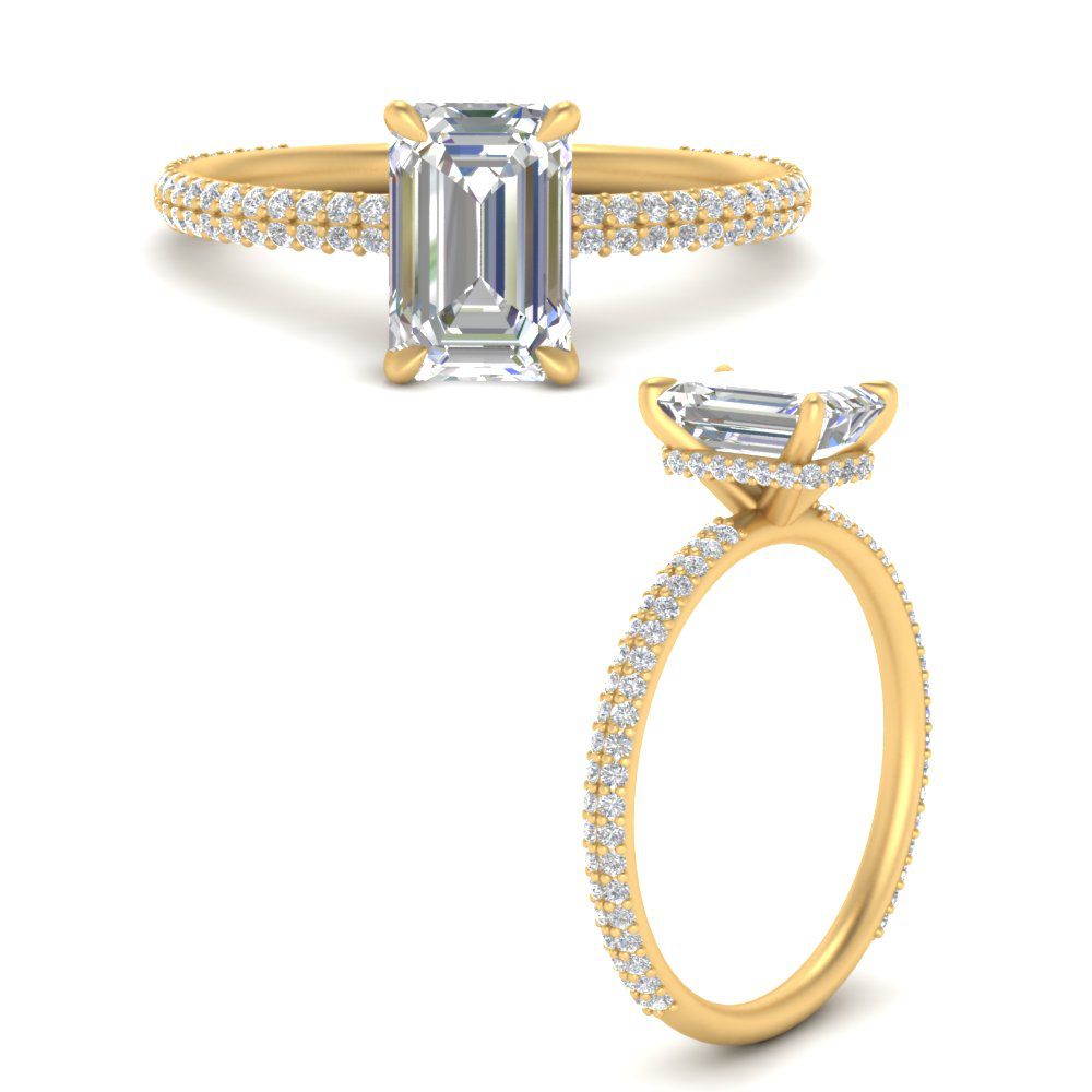 Lab diamond Under Halo Engagement Rings 14K Gold