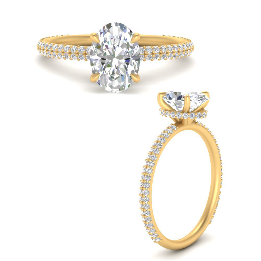 Lab diamond Under Halo Engagement Rings 14K Gold