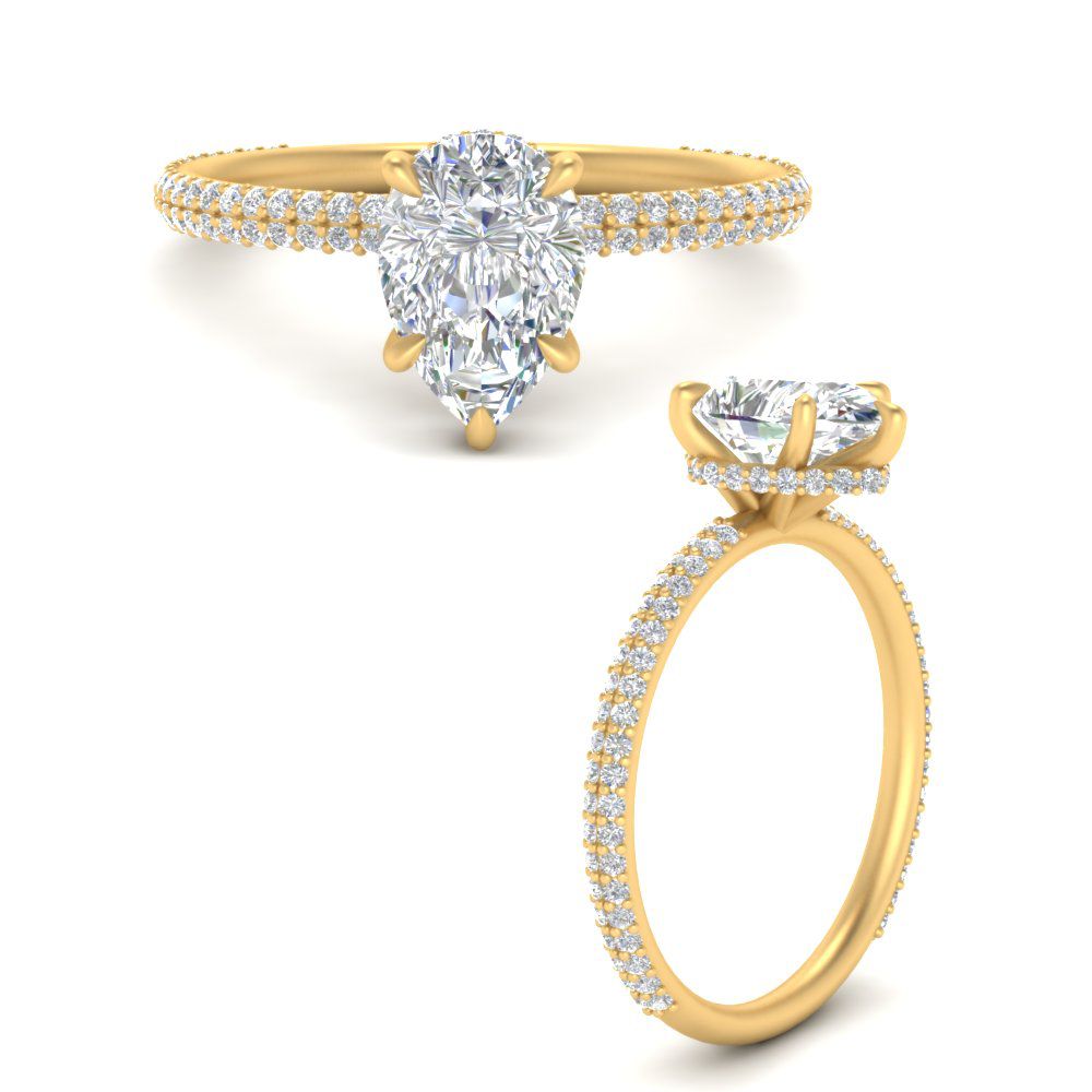 Lab diamond Under Halo Engagement Rings 14K Gold