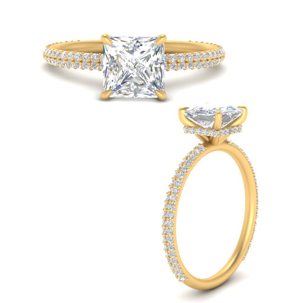 Lab diamond Under Halo Engagement Rings 14K Gold