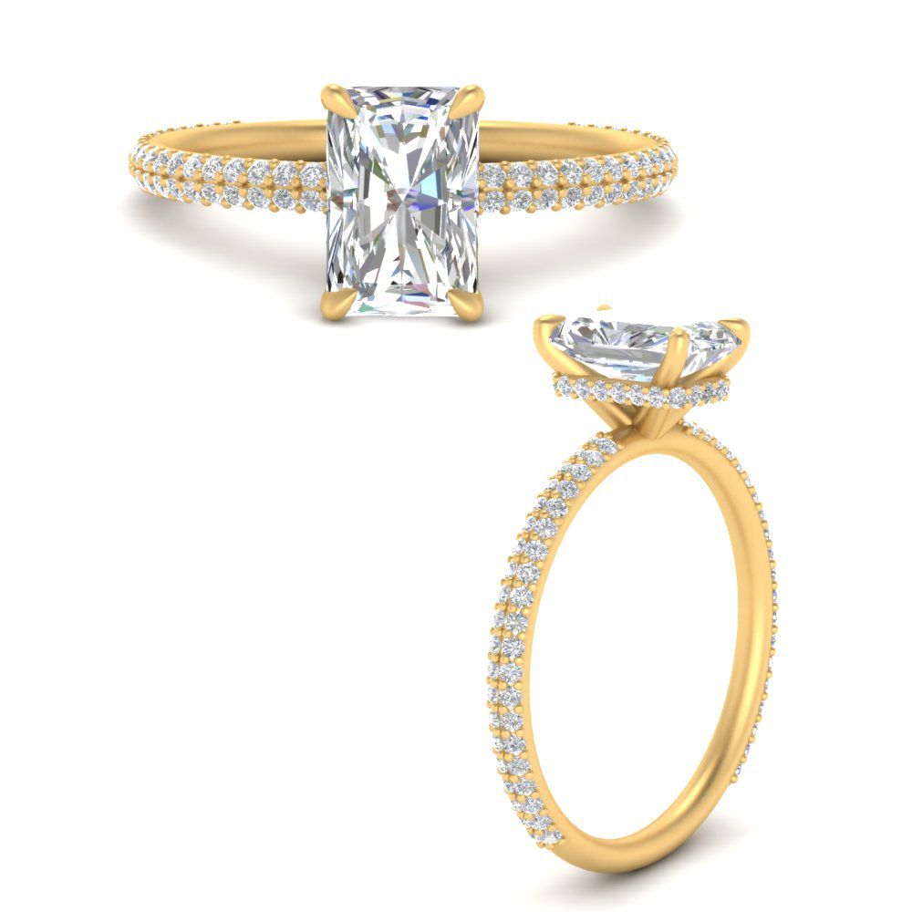 Lab diamond Under Halo Engagement Rings 14K Gold