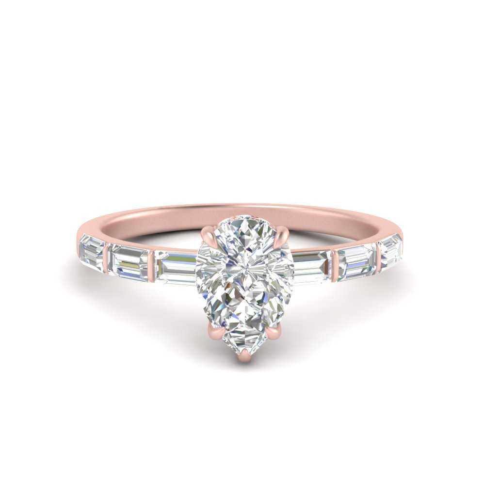 Lab Grown Pear Shaped Diamond Halo Engagement Rings 14K Rose Gold