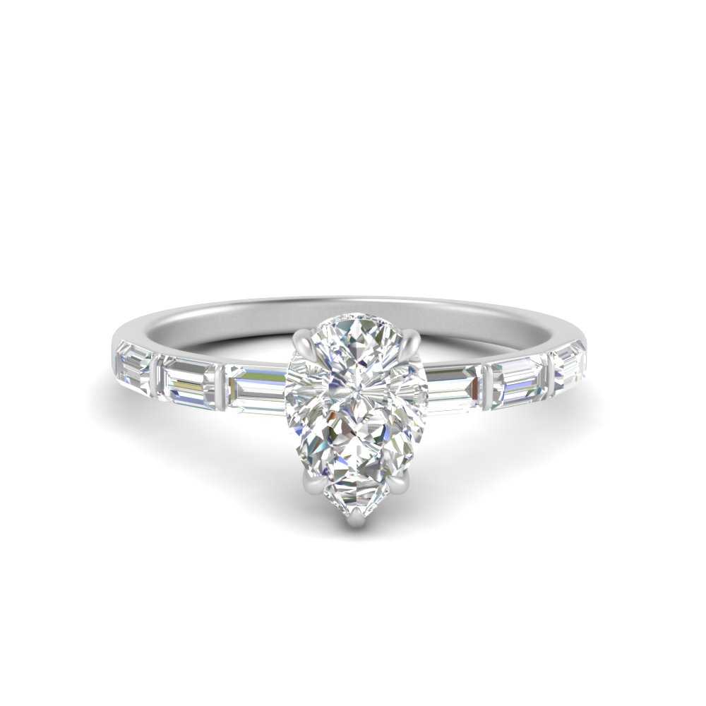 Lab Grown Pear Shaped Diamond Halo Engagement Rings 14K White Gold