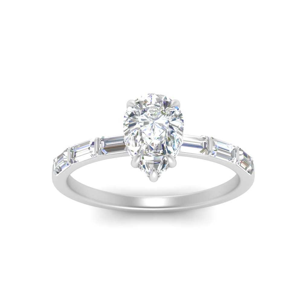 Lab Grown Pear Shaped Diamond Halo Engagement Rings 14K White Gold