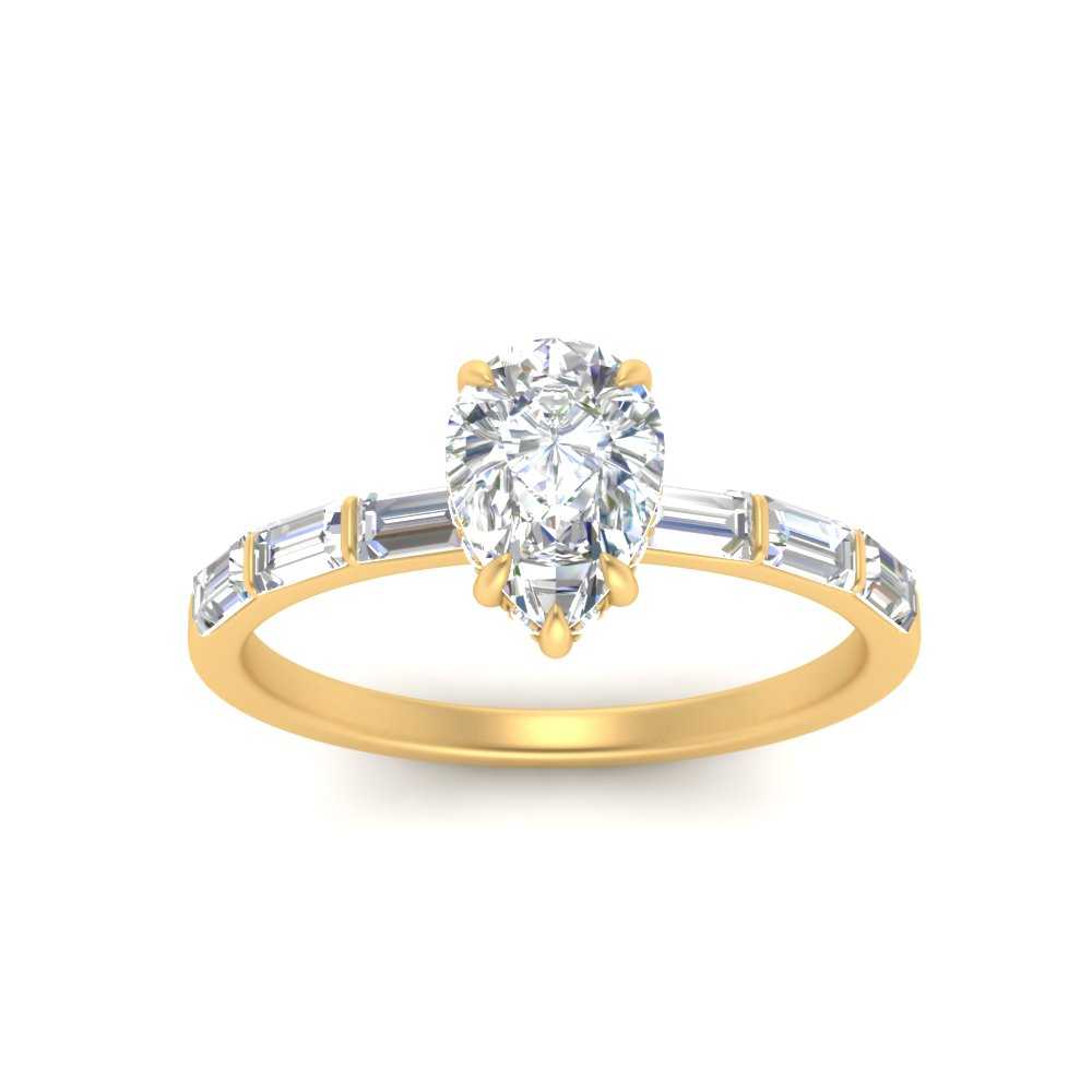 Lab Grown Pear Shaped Diamond Halo Engagement Rings 14K Yellow Gold