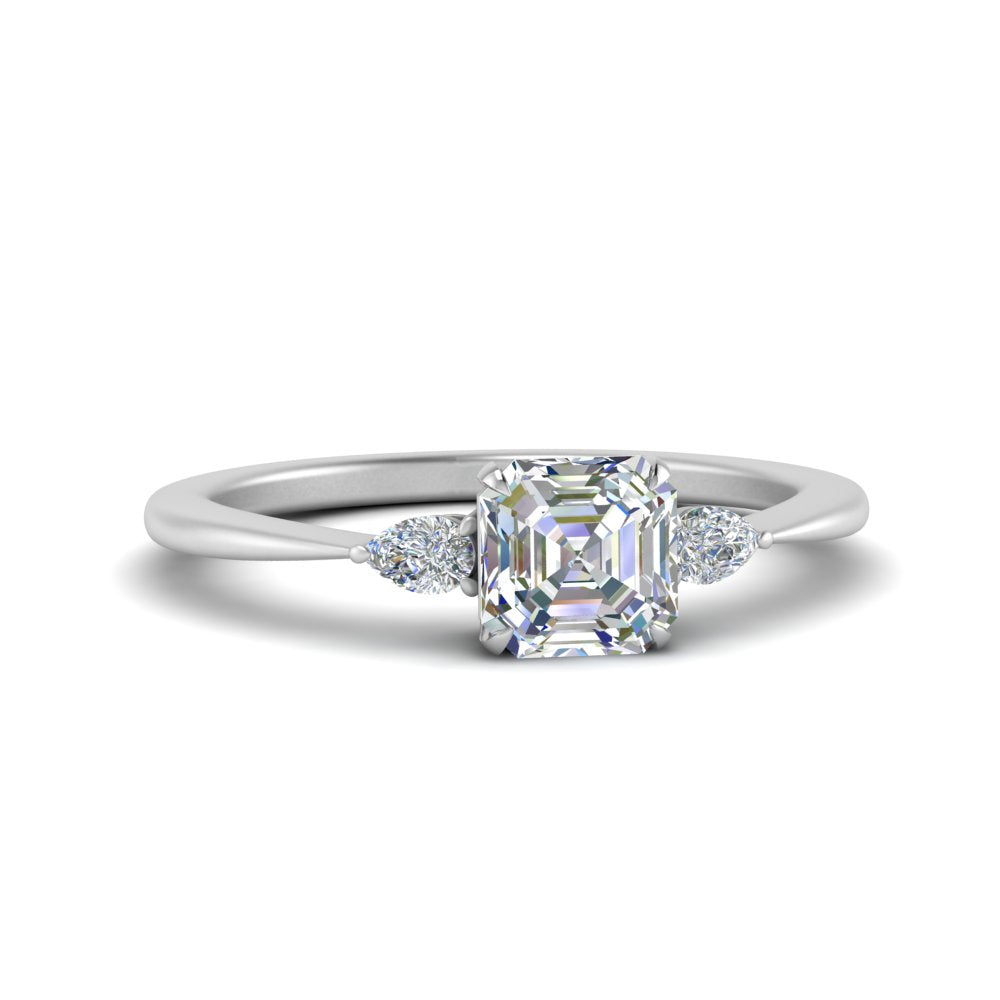 Lab diamond 3 Stone Tapered Engagement Rings 14K Gold