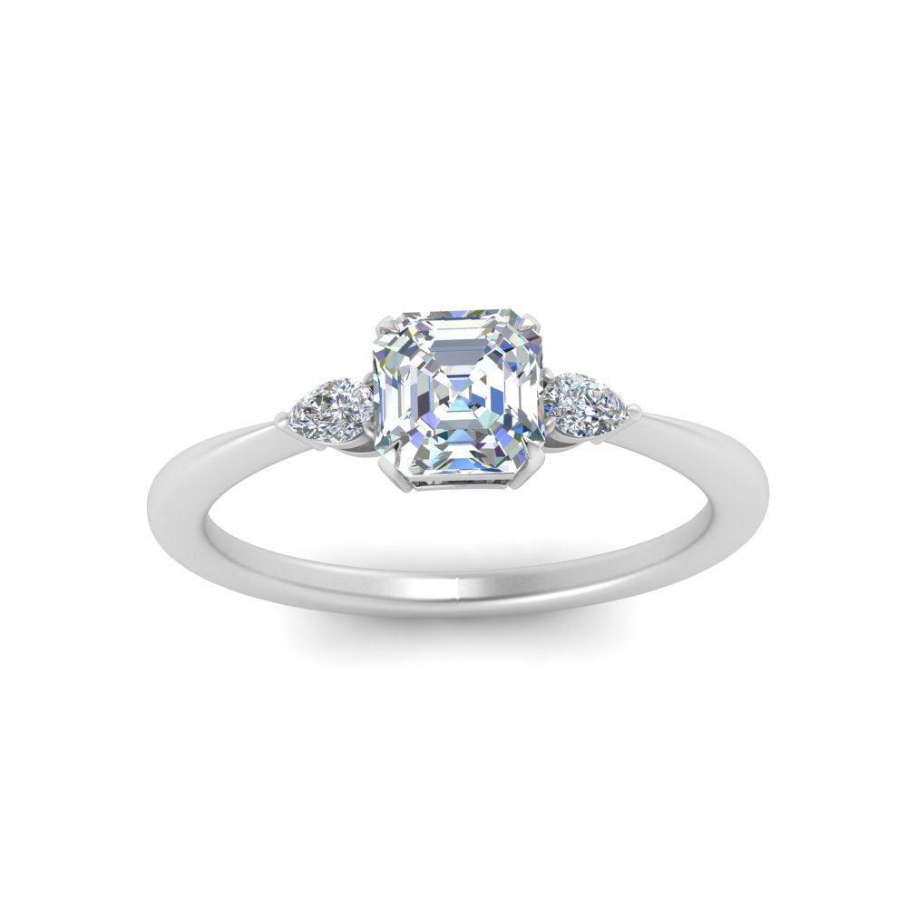 Lab diamond 3 Stone Tapered Engagement Rings 14K Gold