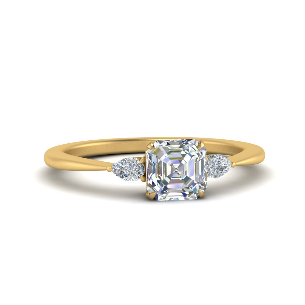 Lab diamond 3 Stone Tapered Engagement Rings 14K Gold