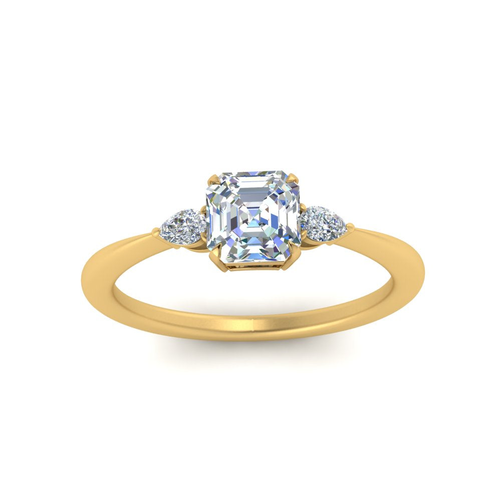 Lab diamond 3 Stone Tapered Engagement Rings 14K Gold