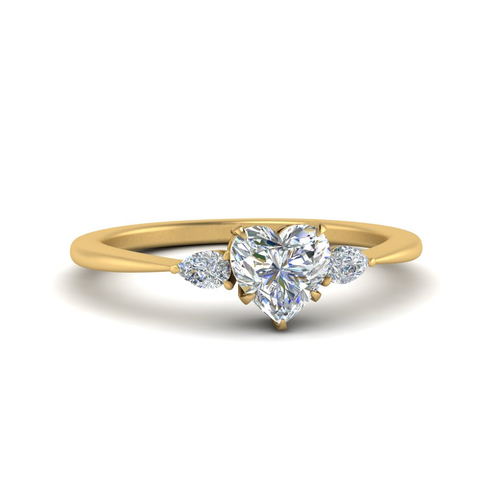 Lab diamond 3 Stone Tapered Engagement Rings 14K Gold