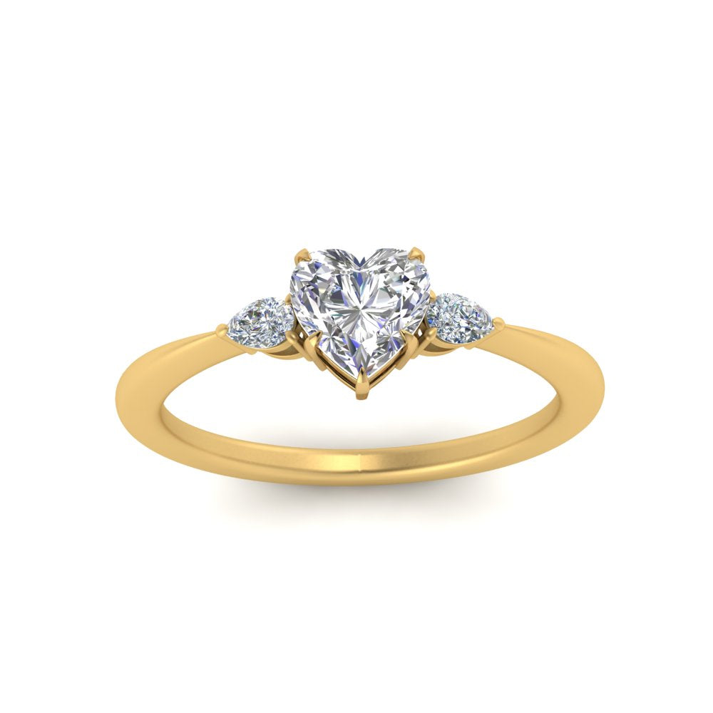 Lab diamond 3 Stone Tapered Engagement Rings 14K Gold