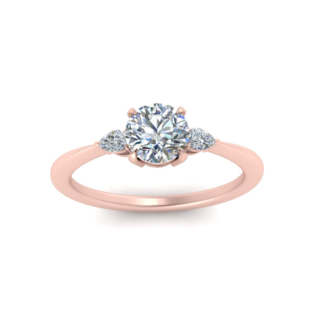 Lab diamond 3 Stone Tapered Engagement Rings 14K Gold