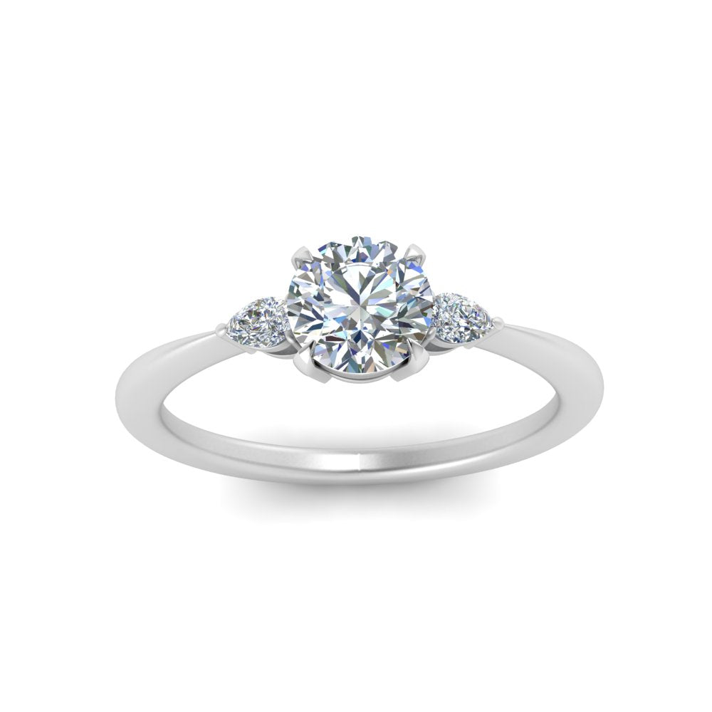 Lab diamond 3 Stone Tapered Engagement Rings 14K Gold