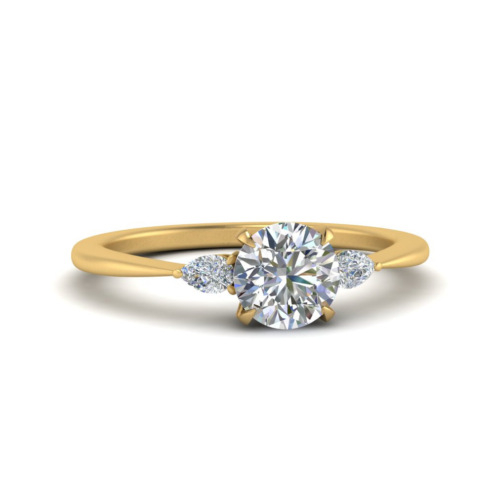 Lab diamond 3 Stone Tapered Engagement Rings 14K Gold