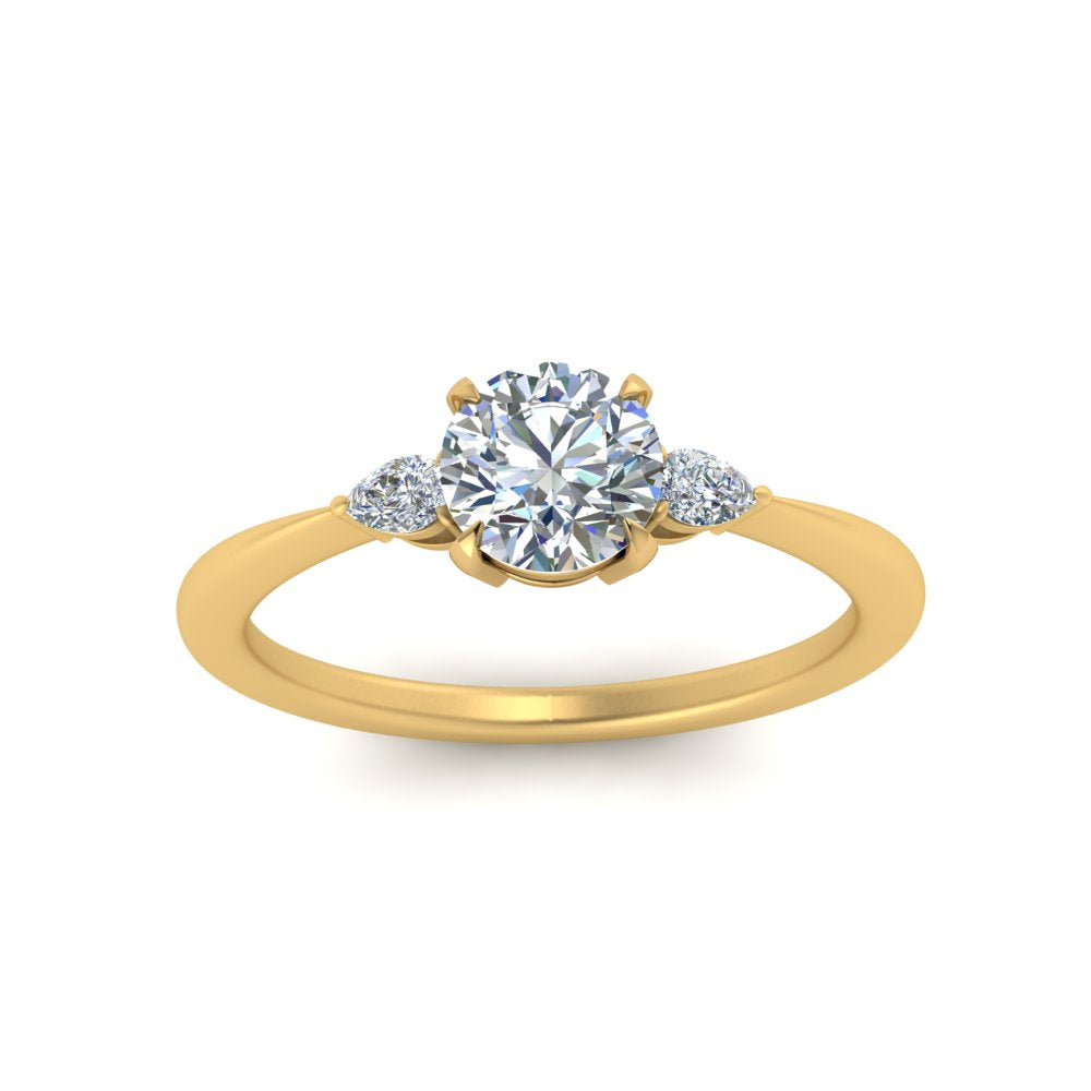 Lab diamond 3 Stone Tapered Engagement Rings 14K Gold