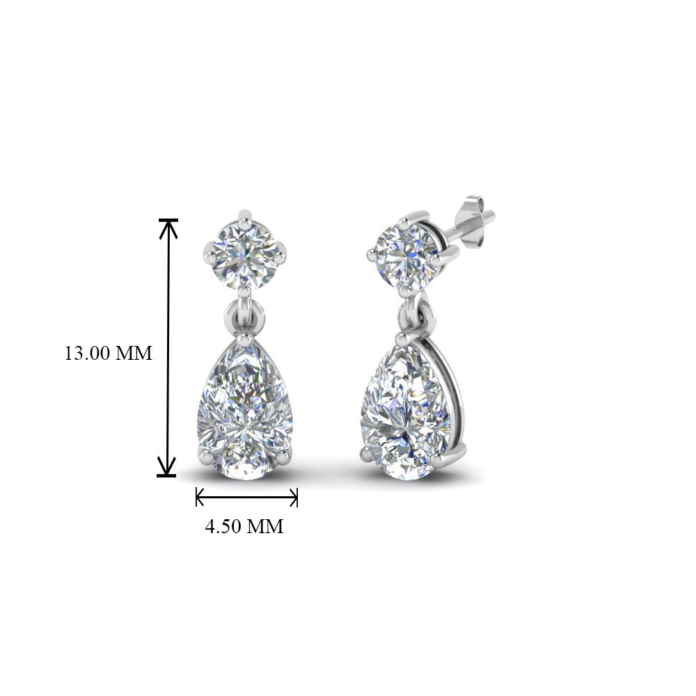 1.20 Carat Lab Diamond Pear Drop Earring For Women 14K Gold