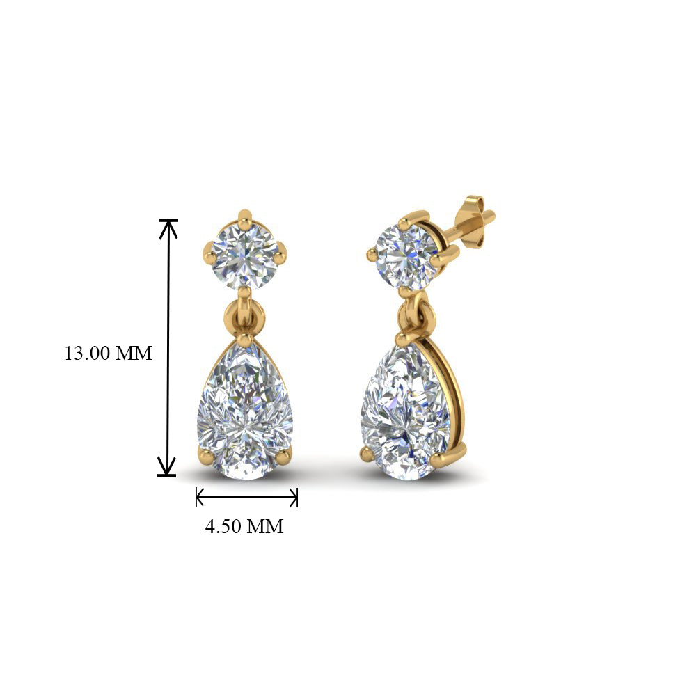 1.20 Carat Lab Diamond Pear Drop Earring For Women 14K Gold