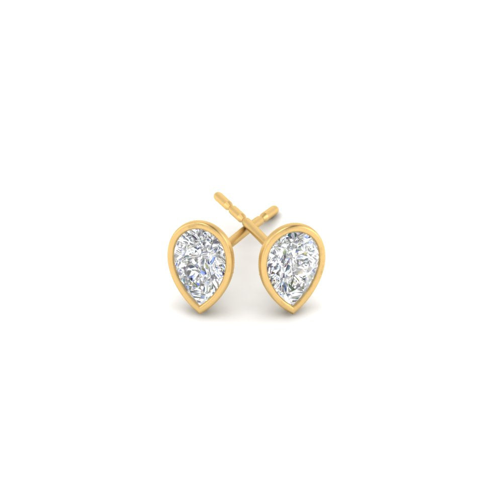 0.50 To 5 Carat Lab Diamond Pear Stud Bezel Set Earring For Women 14K Gold