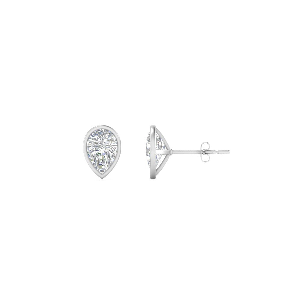 0.50 To 5 Carat Lab Diamond Pear Stud Bezel Set Earring For Women 14K Gold