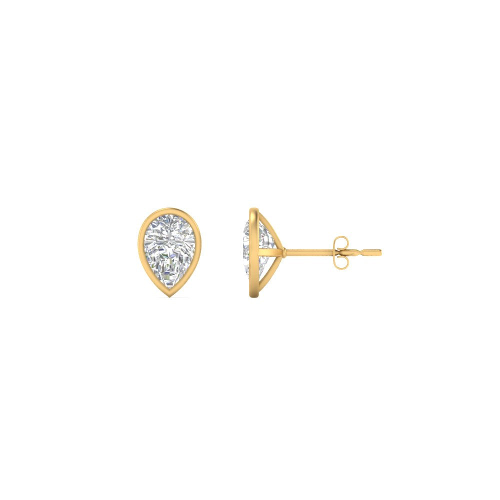 0.50 To 5 Carat Lab Diamond Pear Stud Bezel Set Earring For Women 14K Gold