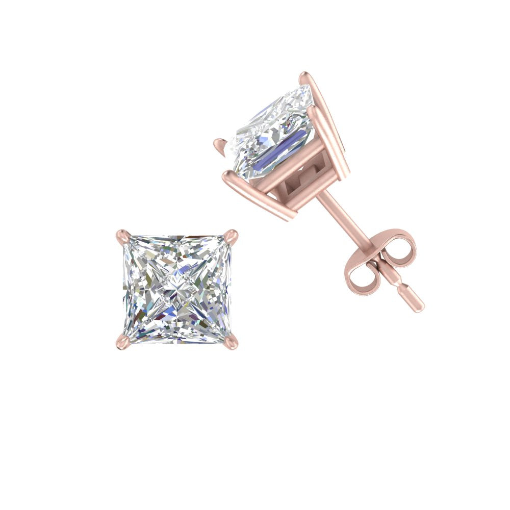 0.50 To 5 Carat Princess Cut Lab Created Diamond Stud Earring For Women 14K Gold