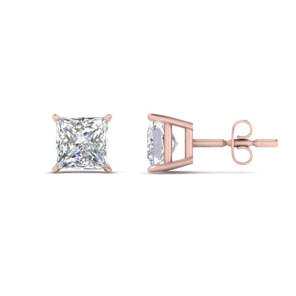 0.50 To 5 Carat Princess Cut Lab Created Diamond Stud Earring For Women 14K Gold