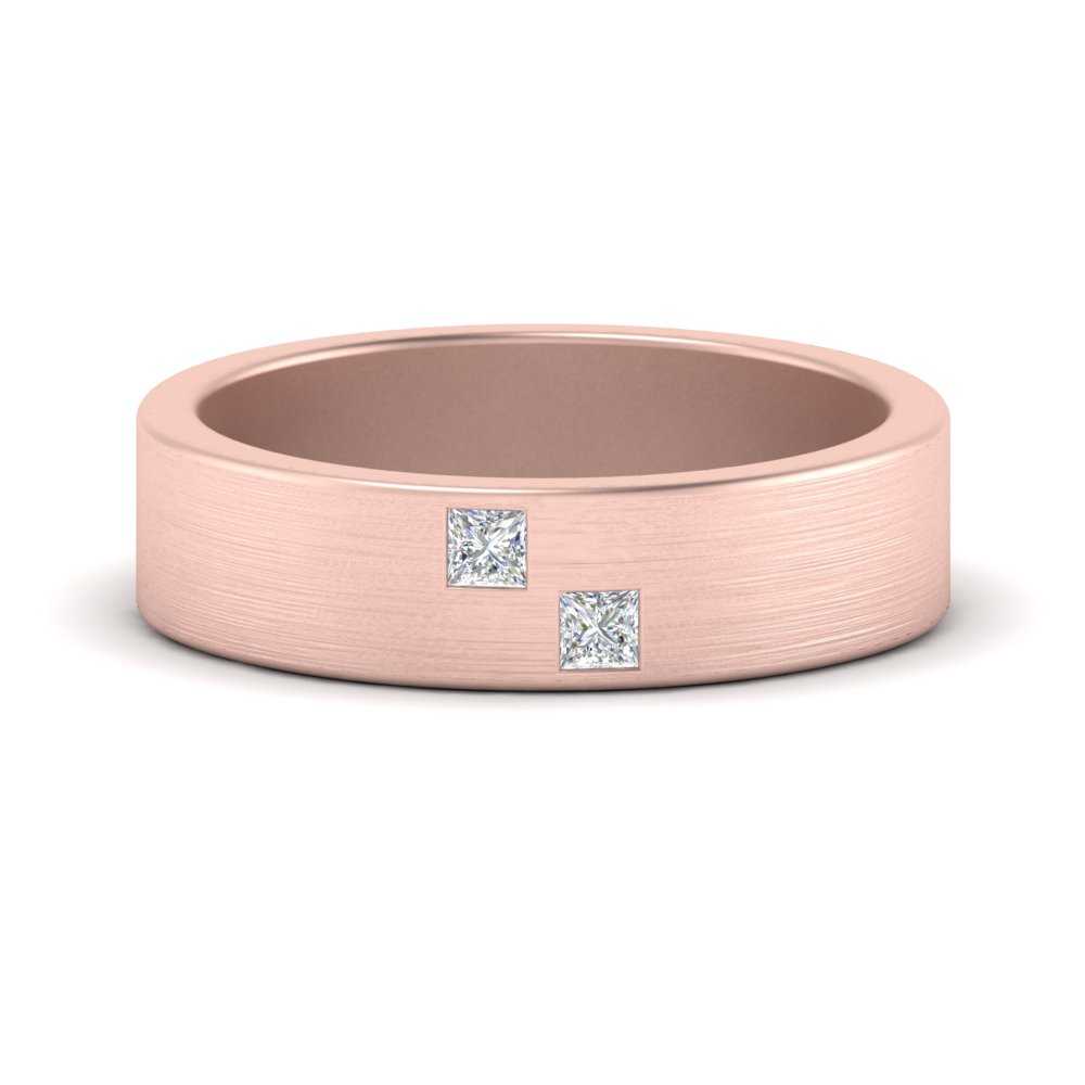 Princess Cut Lab Diamond Brush Finish Wedding Band For Mens 14k Rose Gold|Cuts & Carat