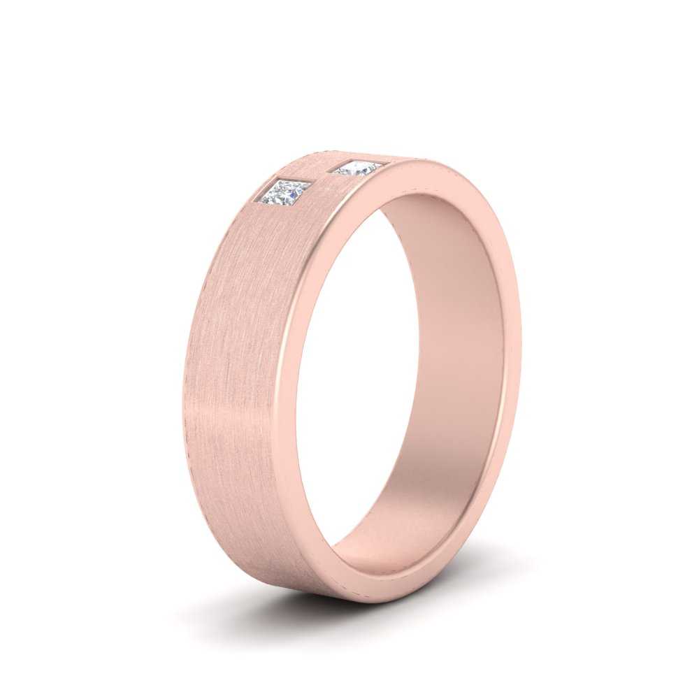 Princess Cut Lab Diamond Brush Finish Wedding Band For Mens 14k Rose Gold|Cuts & Carat