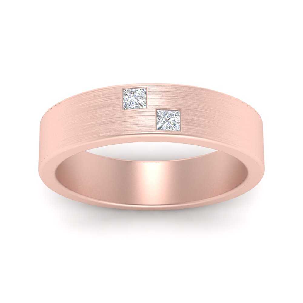 Princess Cut Lab Diamond Brush Finish Wedding Band For Mens 14k Rose Gold|Cuts & Carat