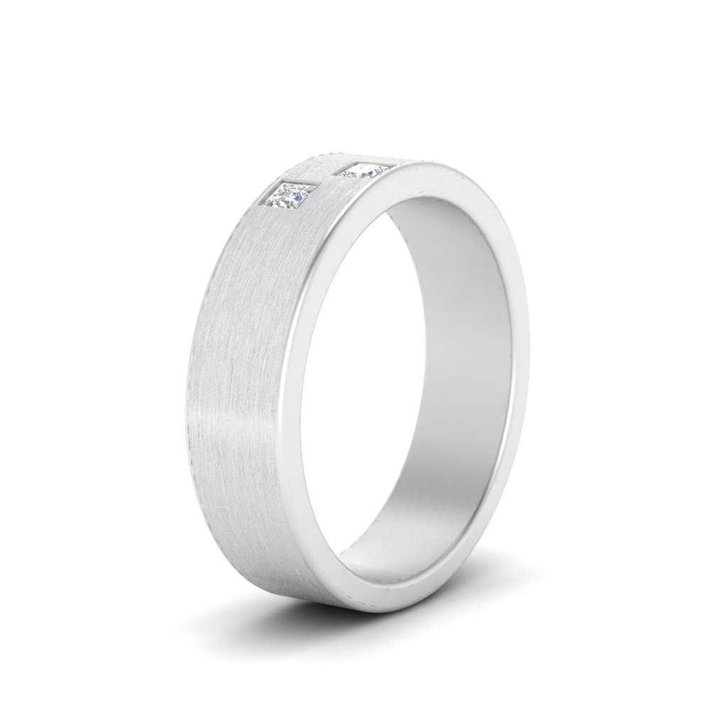 Princess Cut Lab Diamond Brush Finish Wedding Band For Mens 14k White Gold|Cuts & Carat