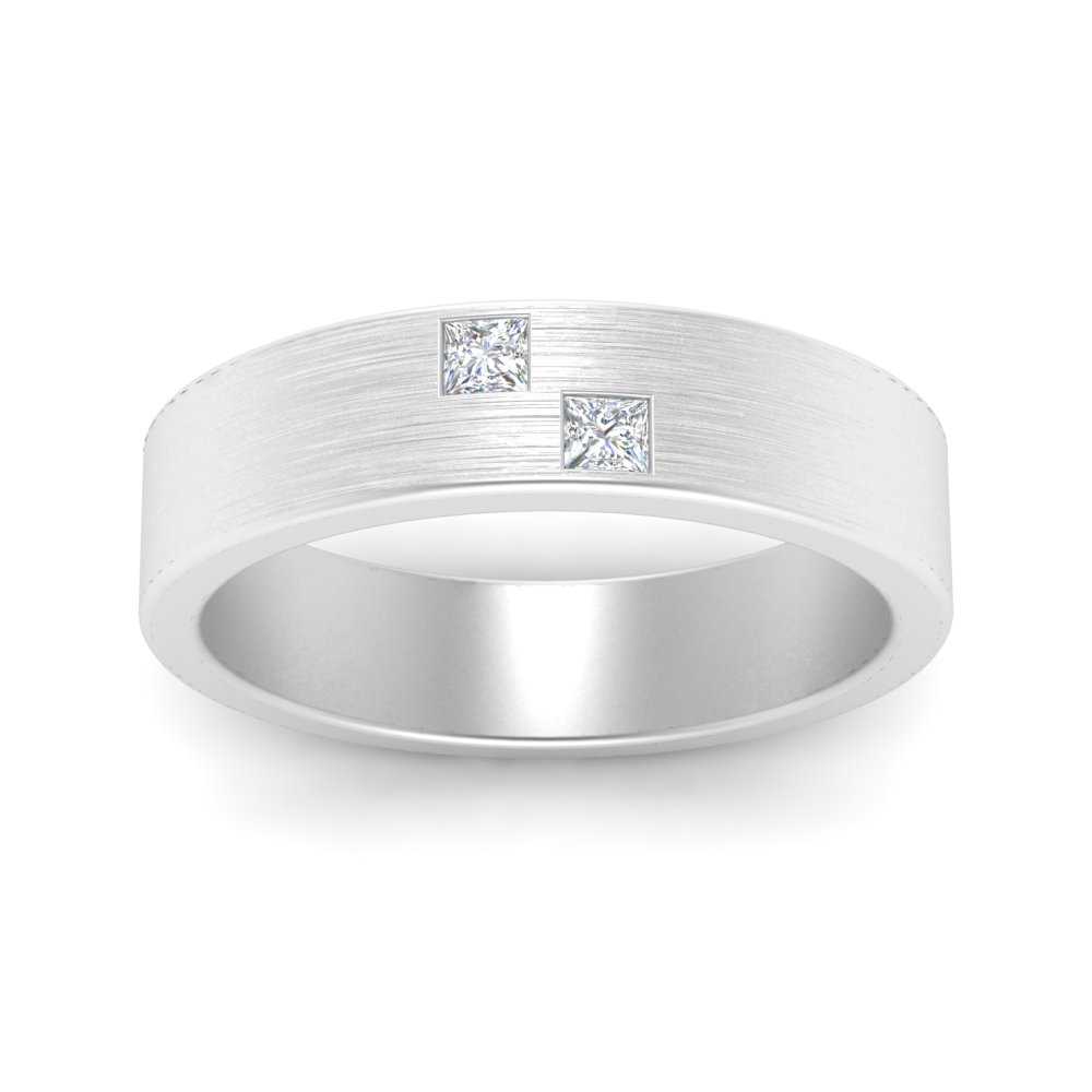 Princess Cut Lab Diamond Brush Finish Wedding Band For Mens 14k White Gold|Cuts & Carat