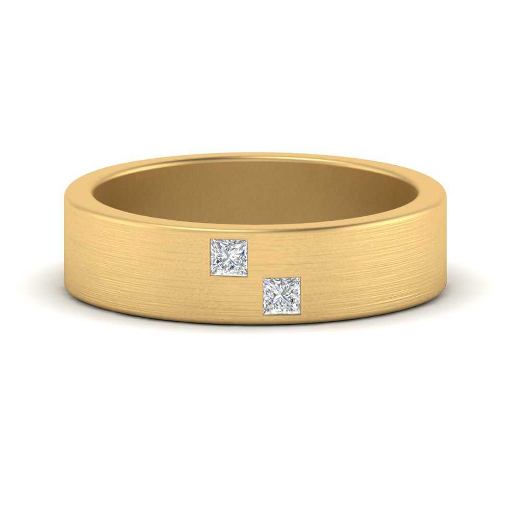 Princess Cut Lab Diamond Brush Finish Wedding Band For Mens 14k Yellow Gold|Cuts & Carat