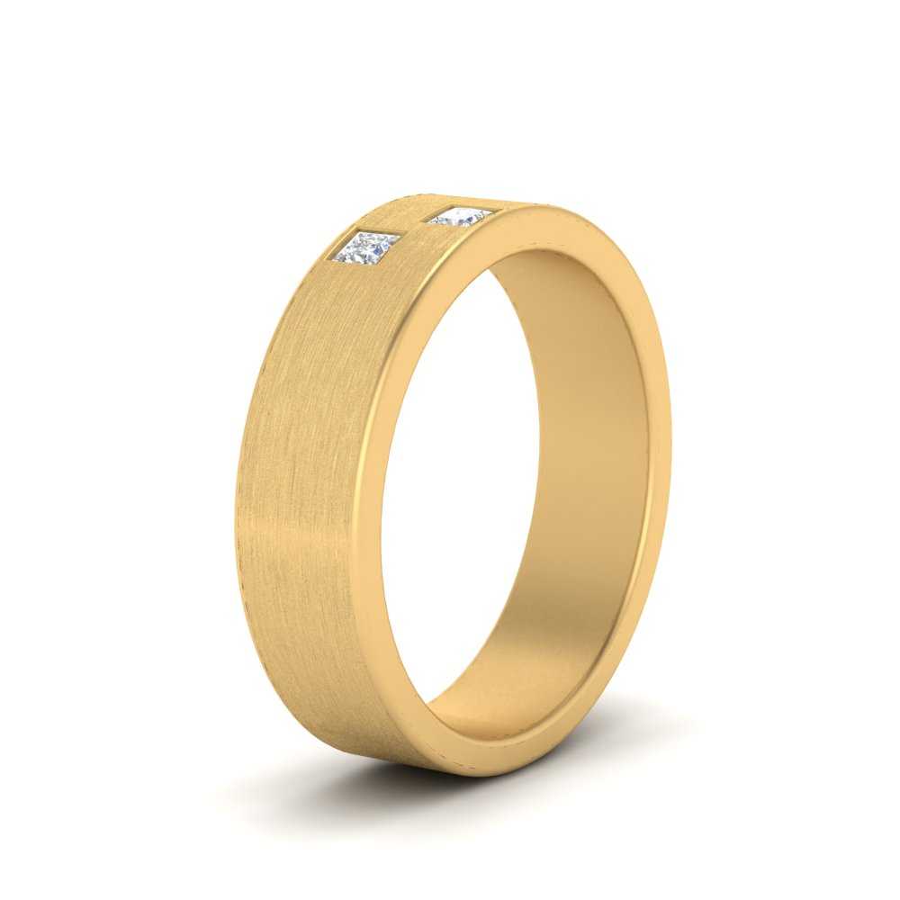 Princess Cut Lab Diamond Brush Finish Wedding Band For Mens 14k Yellow Gold|Cuts & Carat