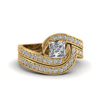 Load image into Gallery viewer, 1.42 Ct. Princess Lab Diamond Pave Swirl Bridal Set 14K Gold
