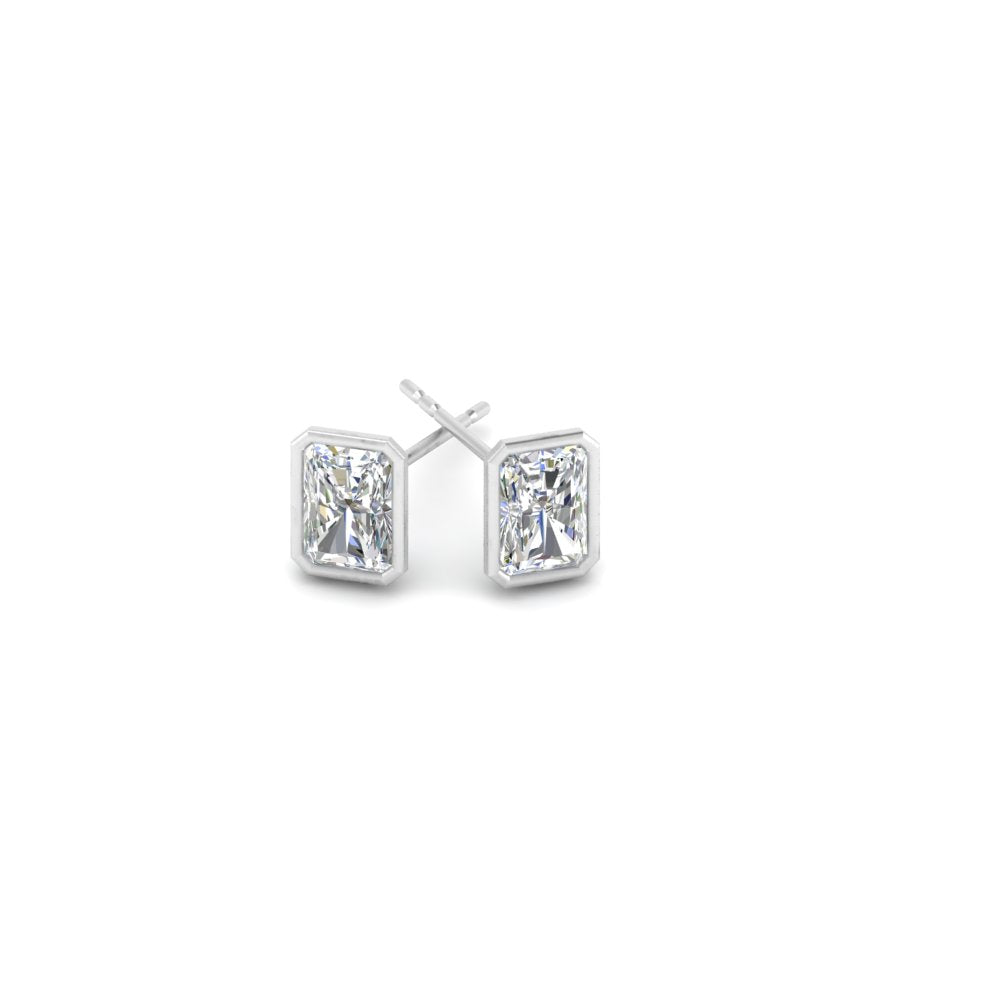 0.50 To 4 Carat Lab Diamond Radiant Stud Bezel Set Earring For Women 14K Gold