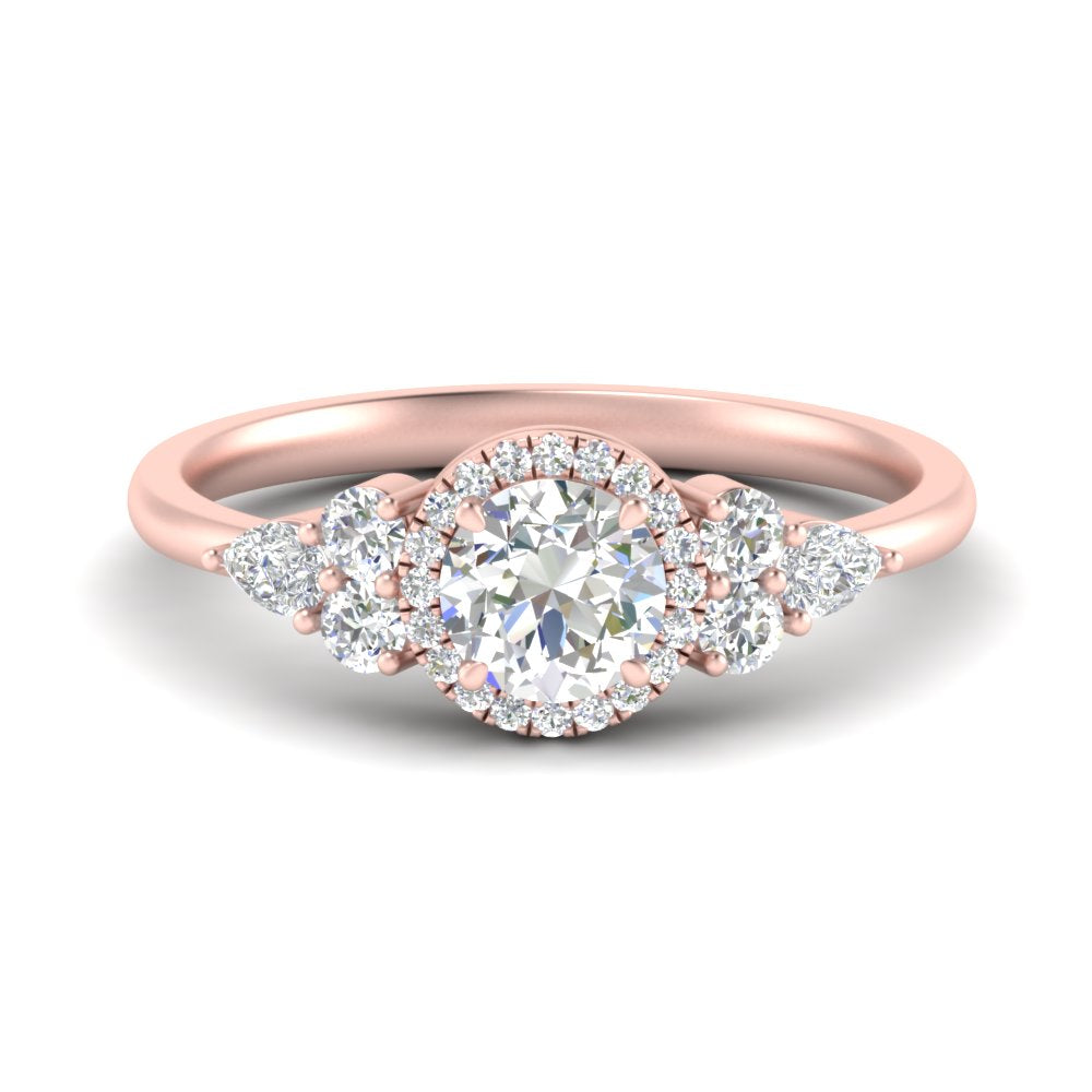 Lab Round Cut diamond Halo Engagement Rings 14K Rose Gold