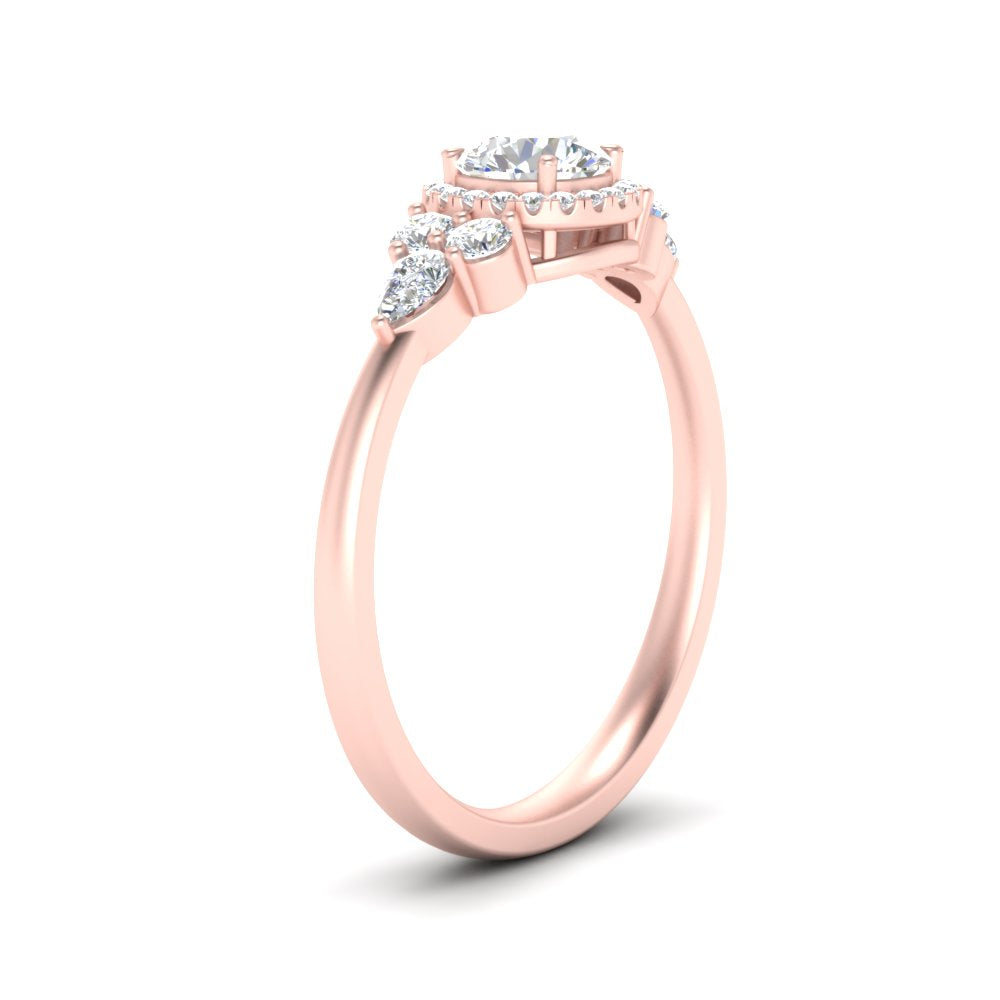 Lab Round Cut diamond Halo Engagement Rings 14K Rose Gold