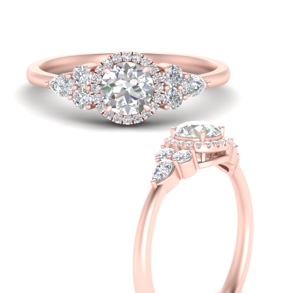 Lab Round Cut diamond Halo Engagement Rings 14K Rose Gold