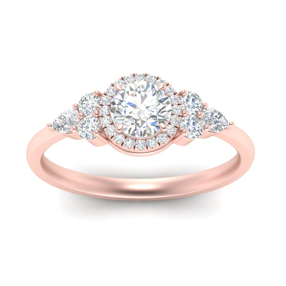 Lab Round Cut diamond Halo Engagement Rings 14K Rose Gold