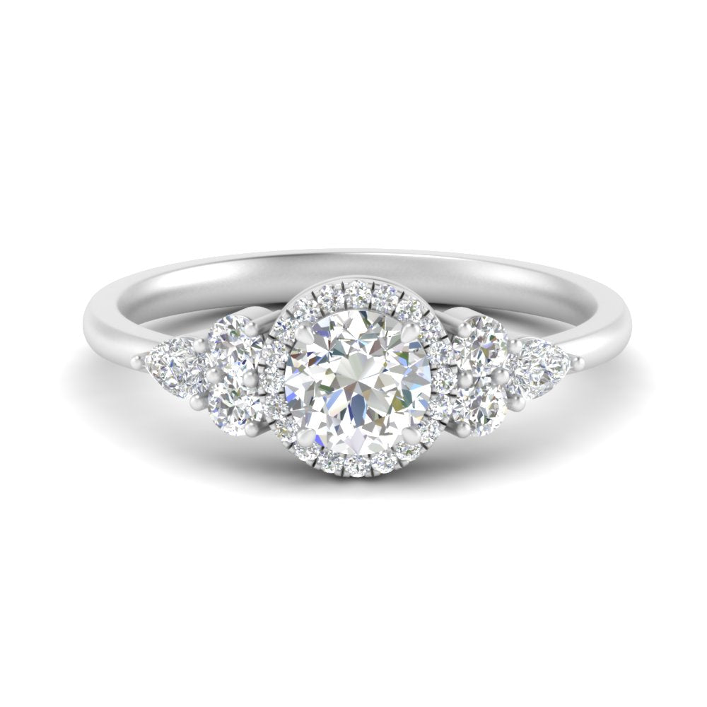 Lab Round Cut diamond Halo Engagement Rings 14K White Gold