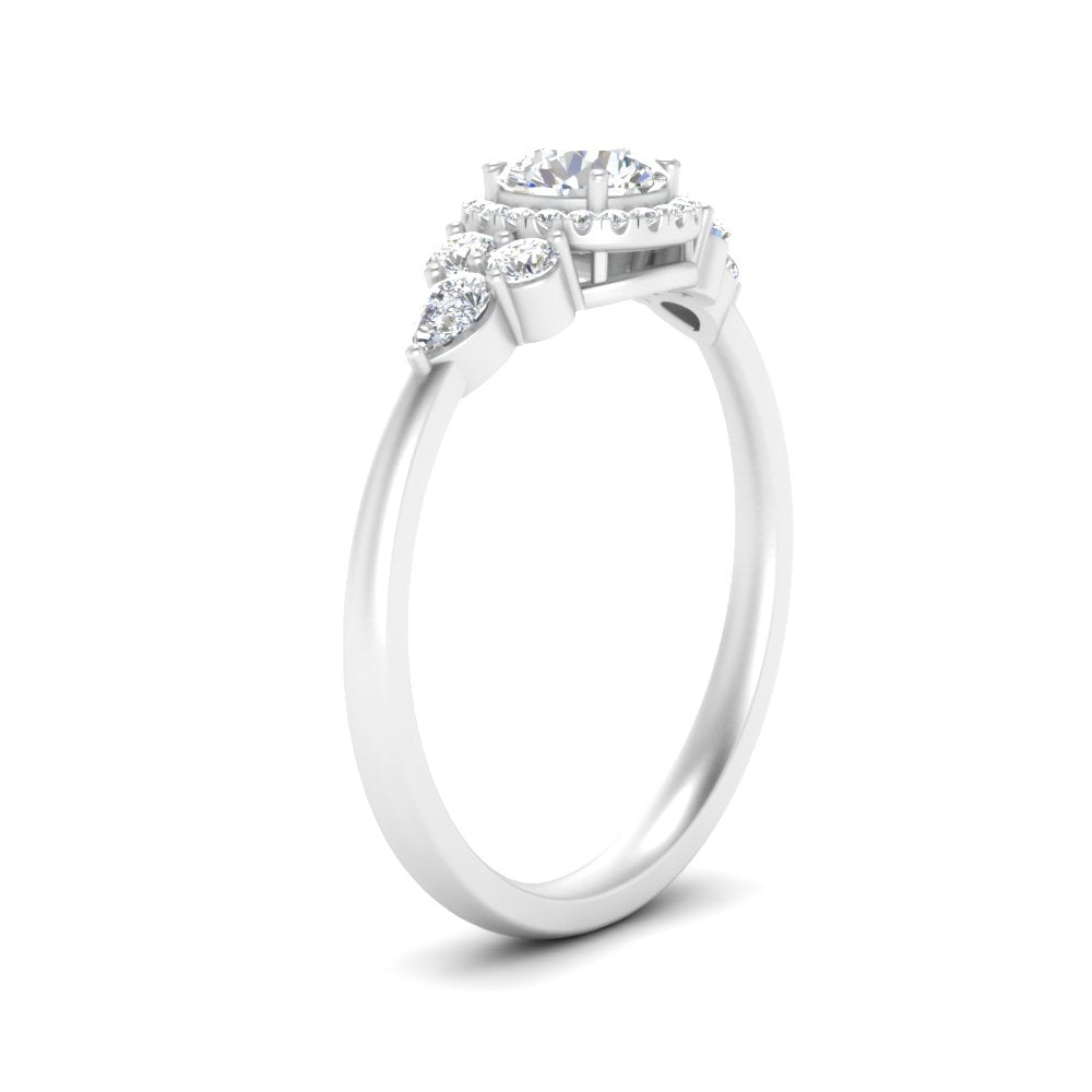 Lab Round Cut diamond Halo Engagement Rings 14K White Gold