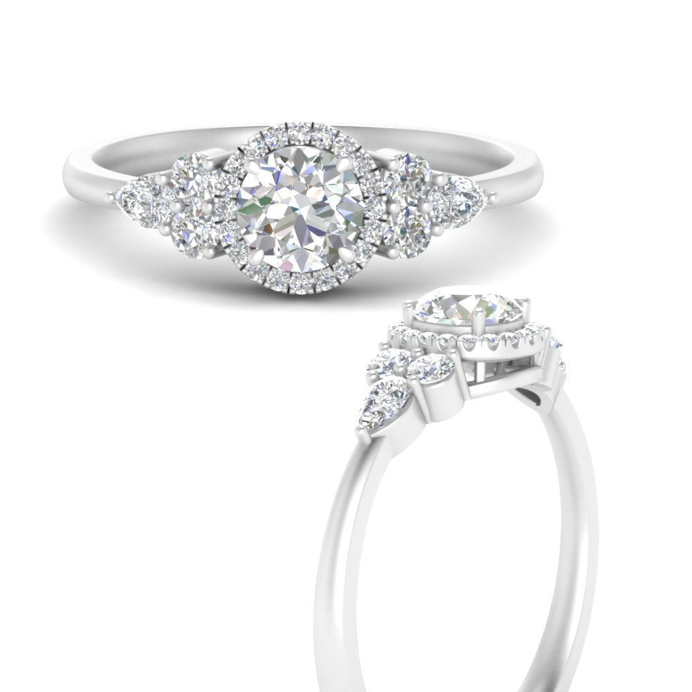 Lab Round Cut diamond Halo Engagement Rings 14K White Gold