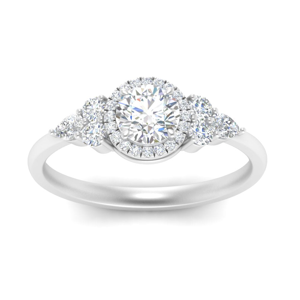 Lab Round Cut diamond Halo Engagement Rings 14K White Gold