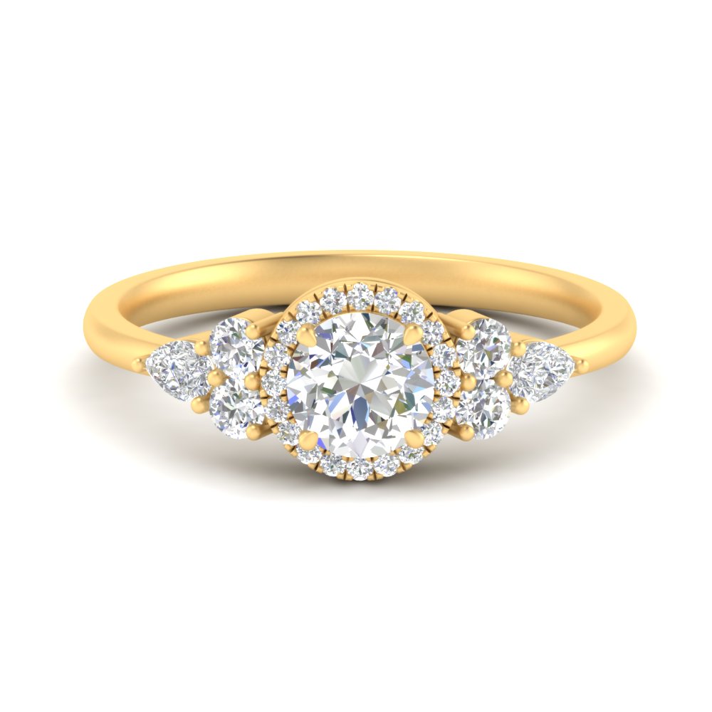 Lab Round Cut diamond Halo Engagement Rings 14K Yellow Gold