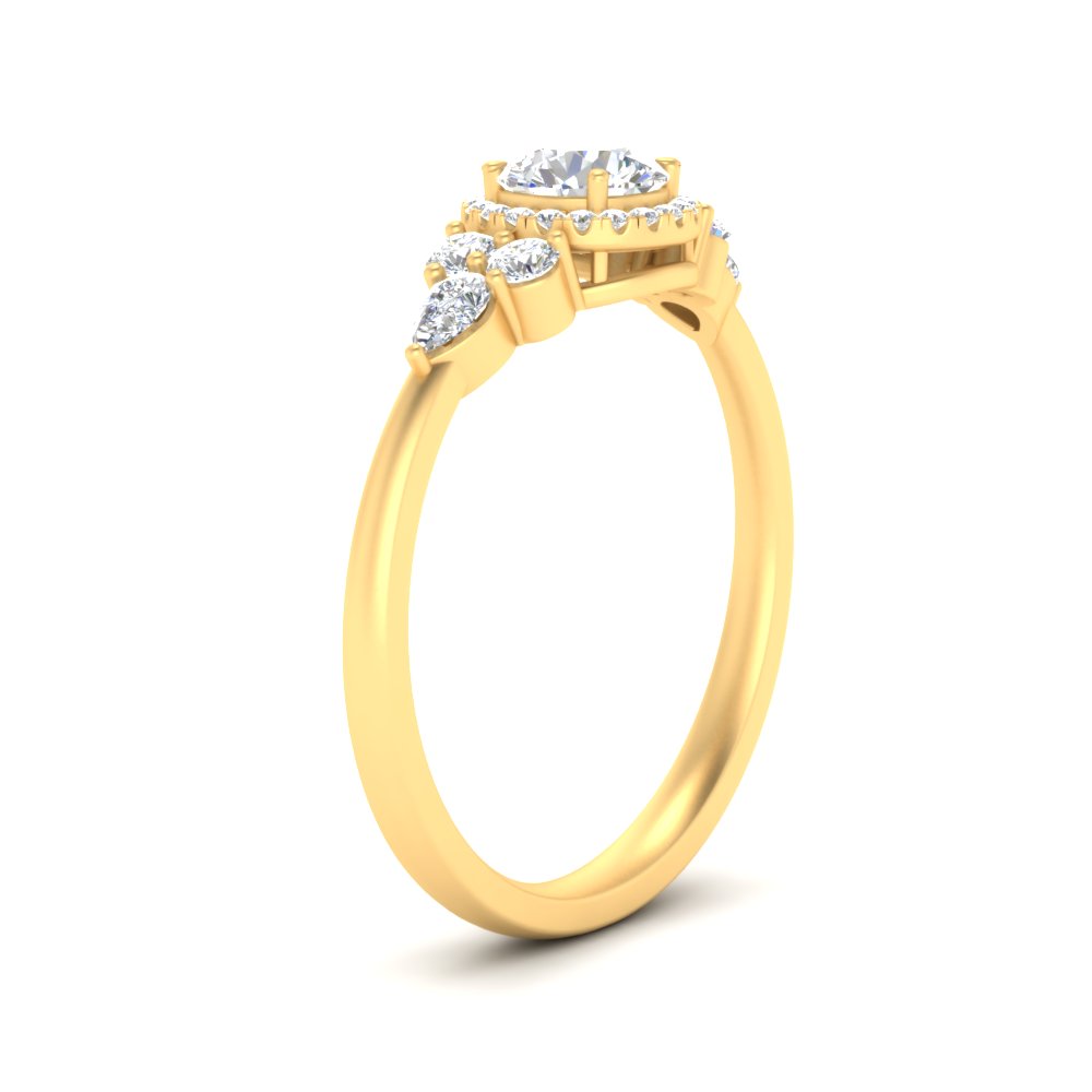 Lab Round Cut diamond Halo Engagement Rings 14K Yellow Gold