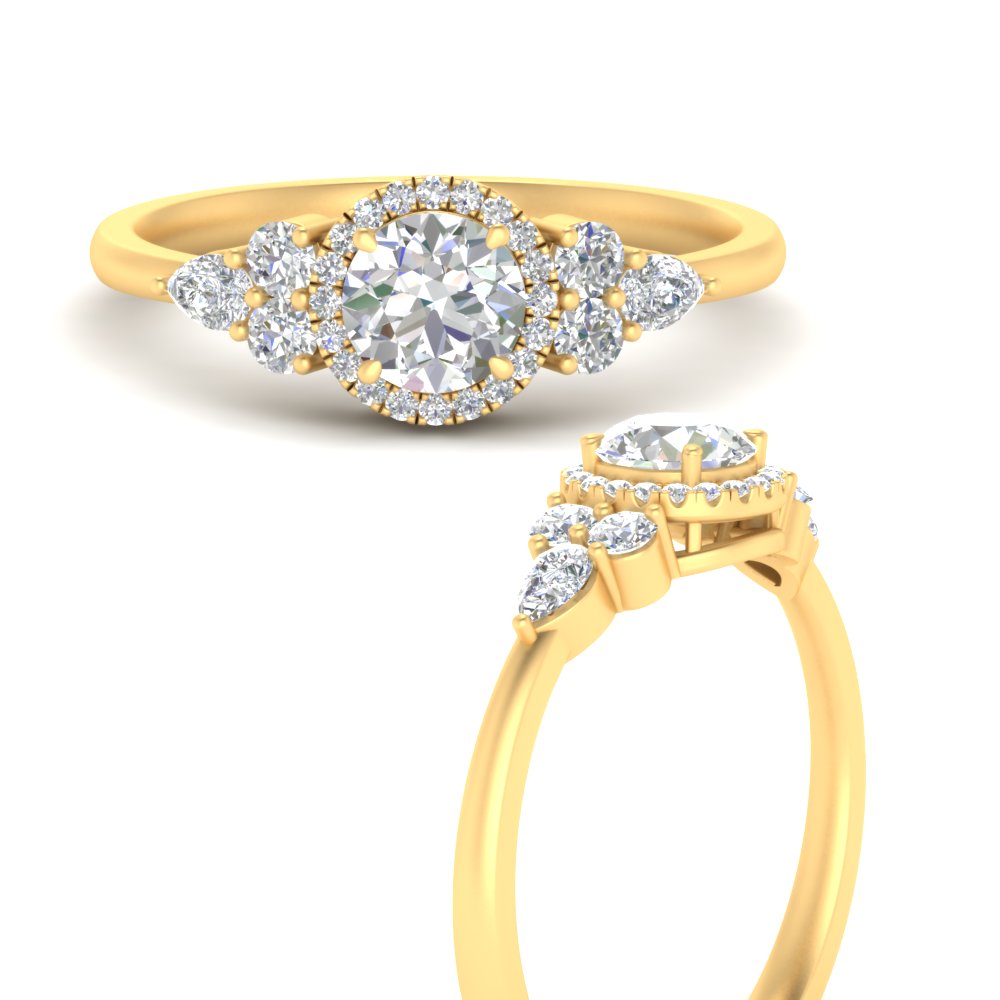 Lab Round Cut diamond Halo Engagement Rings 14K Yellow Gold