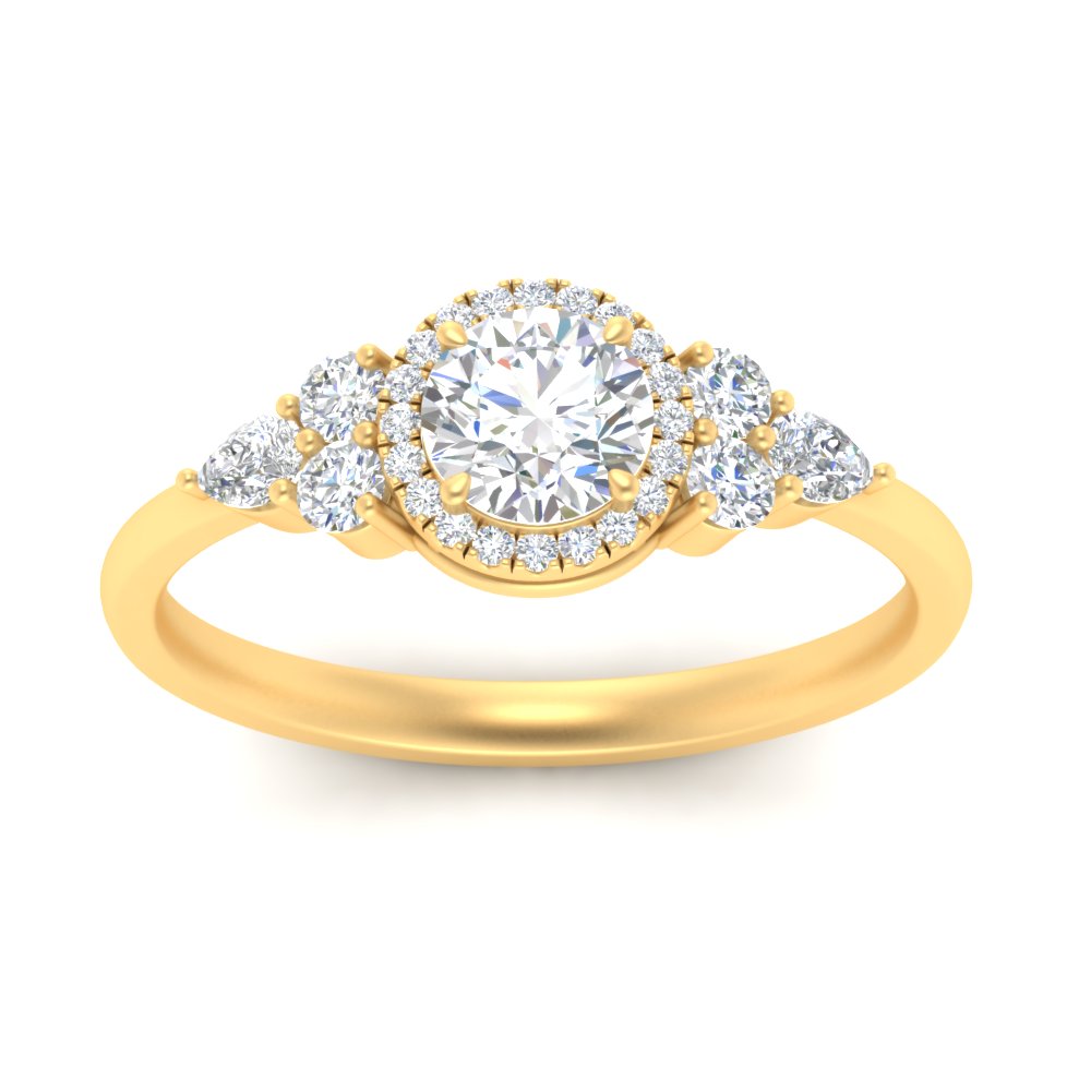 Lab Round Cut diamond Halo Engagement Rings 14K Yellow Gold