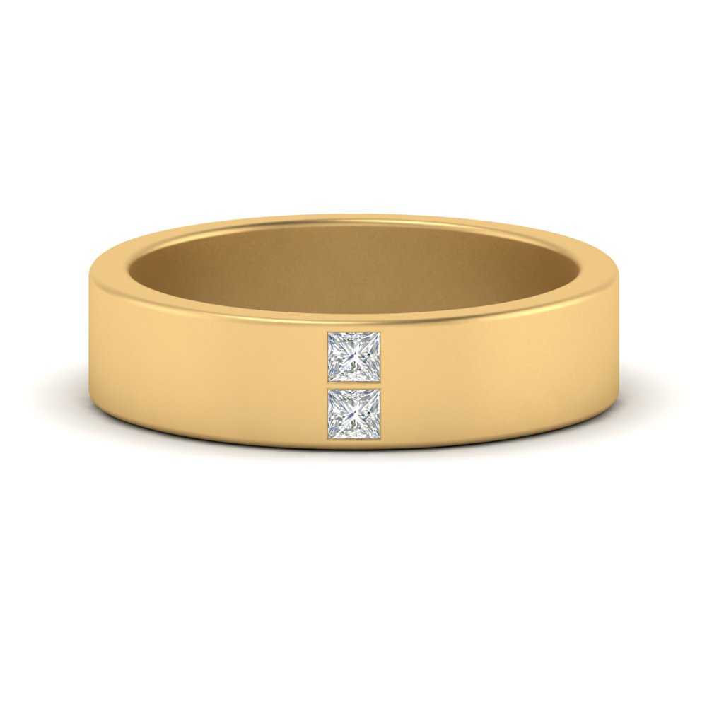 Square Cut Lab Diamond Wedding Band For Mens 14k Yellow Gold|Cuts & Carat